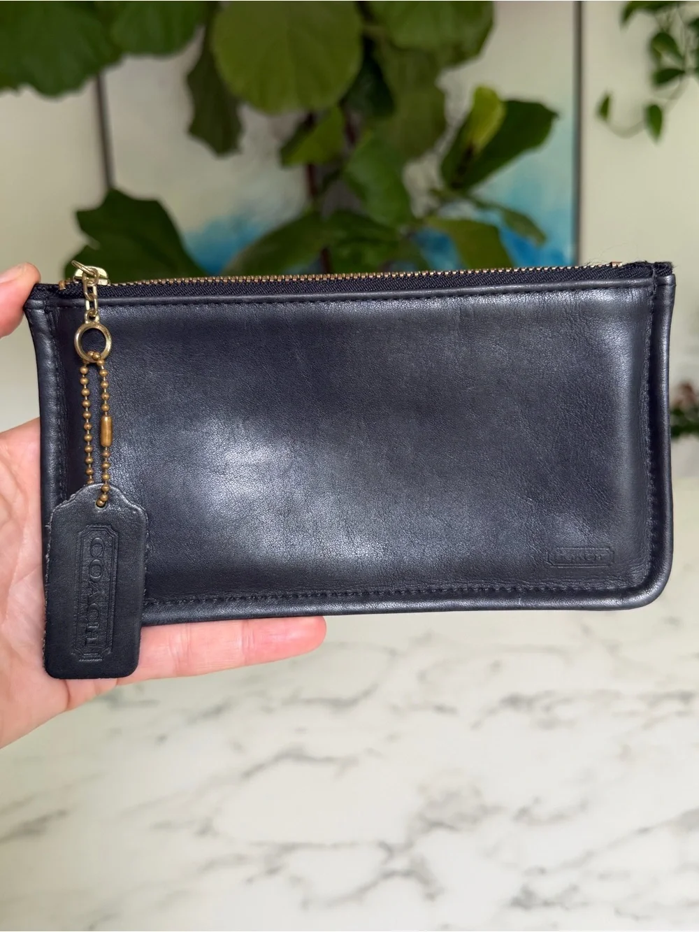 Coach Vintage Skinny Case 7170 Black Leather Zip Cosmetic Pouch 80's 90's USA